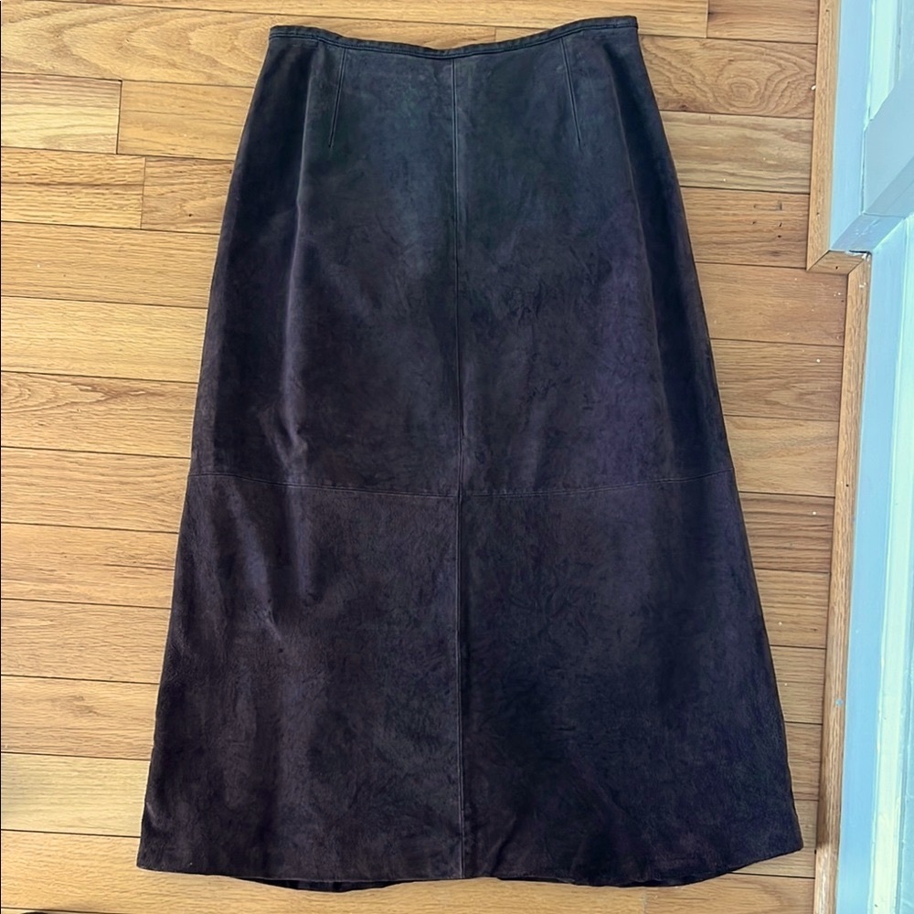 Vintage Chocolate Brown Leather Suede Skirt Maxi